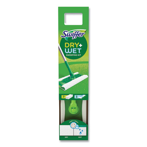Picture of Sweeper Mop, 10 x 4.8 White, Cloth Head, 46" Green/Silver Aluminum/Plastic Handle, 6/Carton