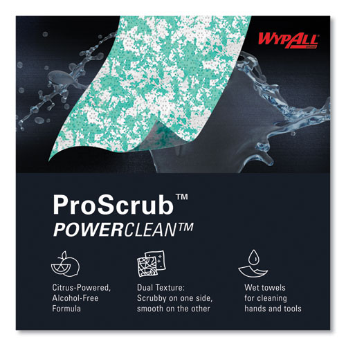 Picture of Power Clean ProScrub Pre-Saturated Wipes, 12 x 9.5, Citrus Scent, Green/White, 50/Canister, 8 Canisters/Carton