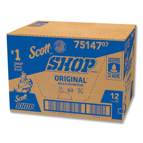 Picture of Shop Towels, Standard Roll, 1-Ply, 9.4 x 11, Blue, 55/Roll, 12 Rolls/Carton