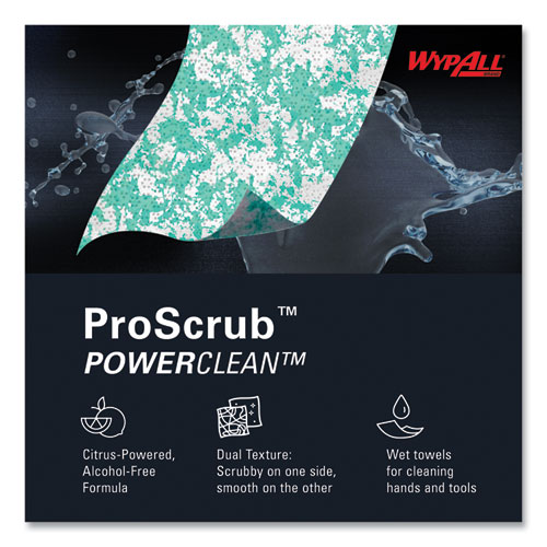 Picture of Power Clean ProScrub Pre-Saturated Wipes, 12 x 9.5, Citrus Scent, Green, 75/Pack, 6 Packs/Carton