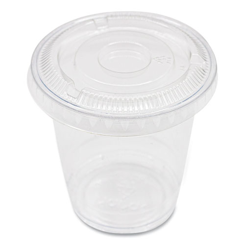 Picture of PET Lids, Fits 8 oz to 10 oz Cold Cups, No Hole Flat Lid, Clear, 1,000/Carton