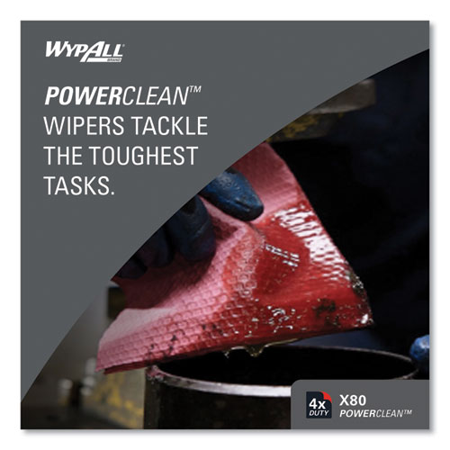Picture of Power Clean X80 Heavy Duty Cloths, Jumbo Roll, 12.4 x 12.2, Red, 475 Wipers/Roll