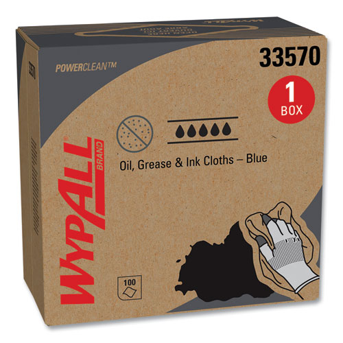 Picture of Power Clean Oil, Grease and Ink Cloths, POP-UP Box, 8.8 x 16.8, Blue, 100/Box, 5/Carton