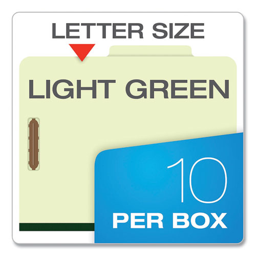 Picture of Six-Section Pressboard Classification Folders, 2" Expansion, 2 Dividers, 6 Fasteners, Letter Size, Green Exterior, 10/Box