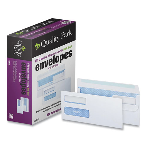 Picture of Double Window Redi-Seal Security-Tinted Envelope, #10, Commercial Flap, Redi-Seal Adhesive Closure, 4.13 x 9.5, White, 500/BX