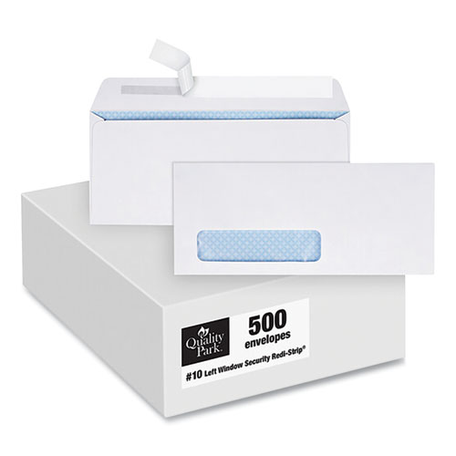 Picture of Redi-Strip Security Tinted Envelope, Address Window, #10, Commercial Flap, Redi-Strip Closure, 4.13 x 9.5, White, 500/Box