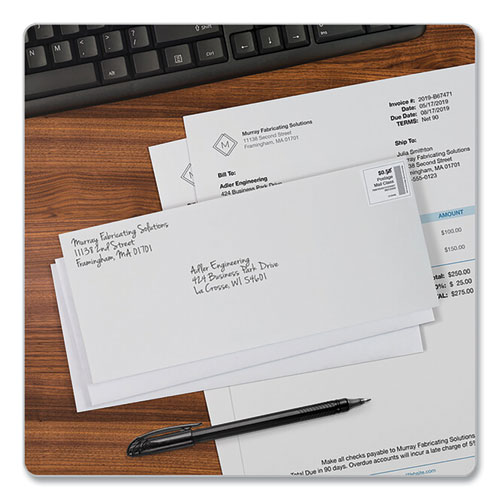 Picture of Business Envelope, #10, Commercial Flap, Side Seam, Gummed Closure, 24 lb Bond Weight Paper, 4.13 x 9.5, White, 500/Box