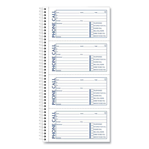 Picture of Spiralbound Message Book, Two-Part Carbonless, 5 x 2.75, 4 Forms/Sheet, 400 Forms Total