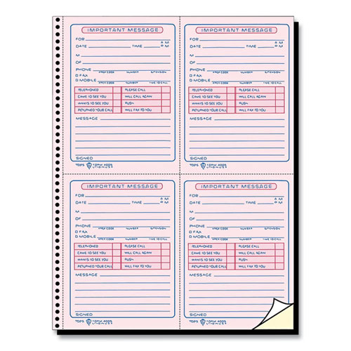 Picture of Telephone Message Book with Fax/Mobile Section, Two-Part Carbonless, 3.88 x 5.5, 4 Forms/Sheet, 400 Forms Total