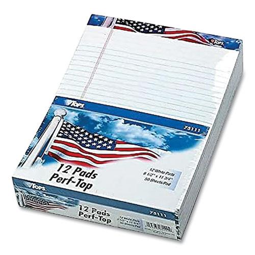 Picture of American Pride Writing Pad, Wide/Legal Rule, Red/White/Blue Headband, 50 White 8.5 x 11.75 Sheets, 12/Pack