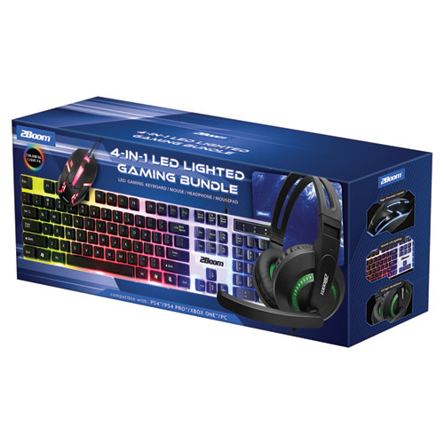 Picture of 4-in-1 LED Lighted Gaming Bundle, USB, Blue