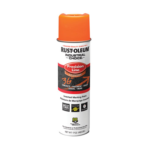 Picture of Industrial Choice M1600 System Solvent-Based Precision Line Marking Paint, Flat Fluorescent Orange, 17 oz Aerosol Can, 12/CT