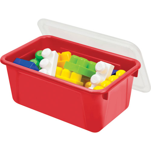 Picture of Cubby Bin with Lid, 12.28 x 7.95 x 5.23, Red, 5/Pack