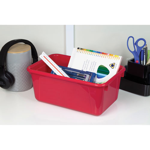 Picture of Cubby Bin with Lid, 12.28 x 7.95 x 5.23, Red, 5/Pack