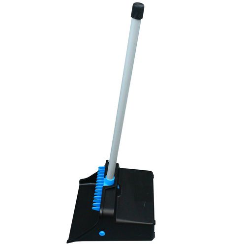 Picture of LobbyMaster Plastic Dust Pan, 11.72" Wide, 31" PVC Handle, Blue/Black