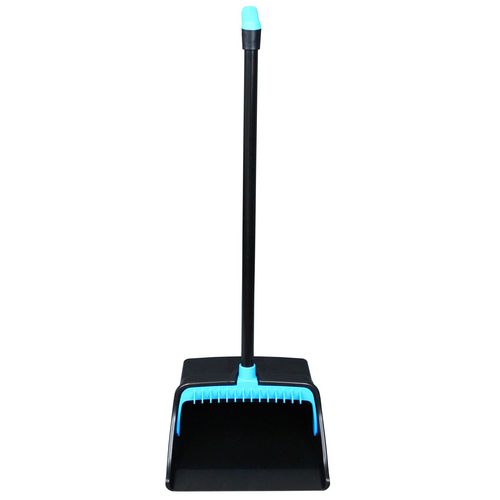 Picture of LobbyMaster Plastic Dust Pan, 12.32" Wide, 31.84" Aluminum Handle, Blue/Black, 6/Carton