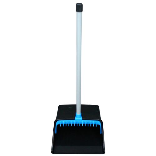 Picture of LobbyMaster Plastic Dust Pan, 11.72" Wide, 31" PVC Handle, Blue/Black