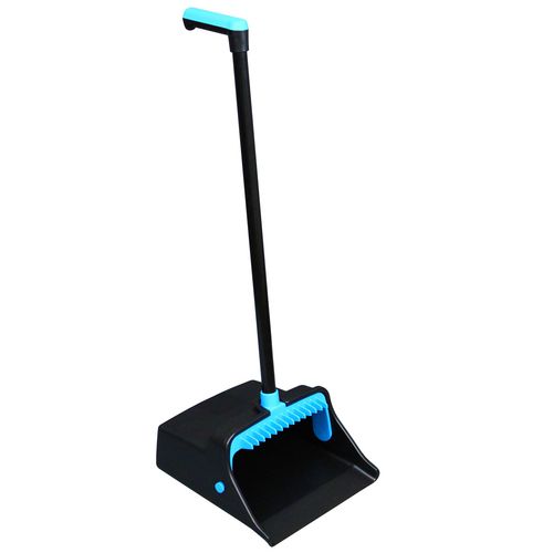 Picture of LobbyMaster Plastic Dust Pan, 12.32" Wide, 31.84" Aluminum Handle, Blue/Black, 6/Carton