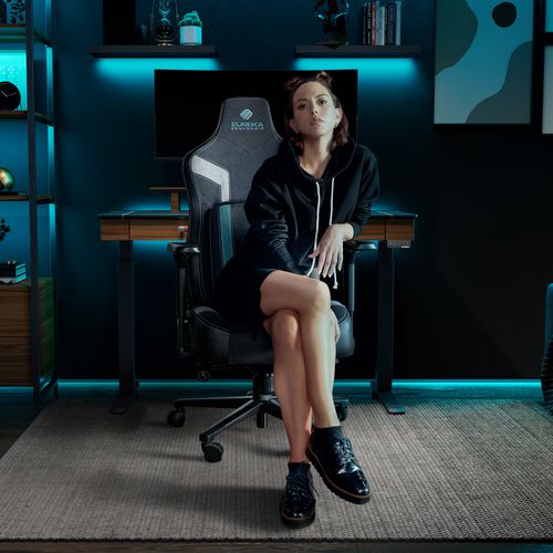 Picture of Python II Ergonomic Chair, Supports up to 300 lb, 18.88" to 22.83" Seat Height, Black Fabric Seat, Black/Blue Fabric Back