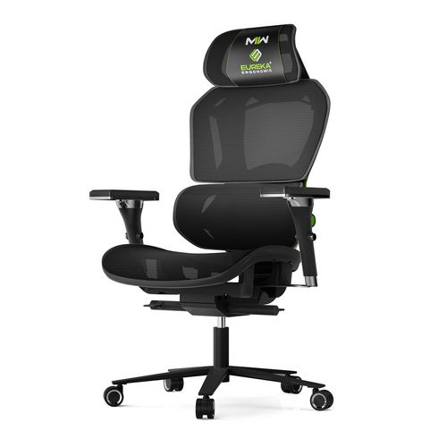 Picture of Typhon Hybrid Chair, Supports Up to 220 lb, 18.5" to 22.05" Seat Height, Black Mesh Seat, Black/Green Mesh Back, Black Base