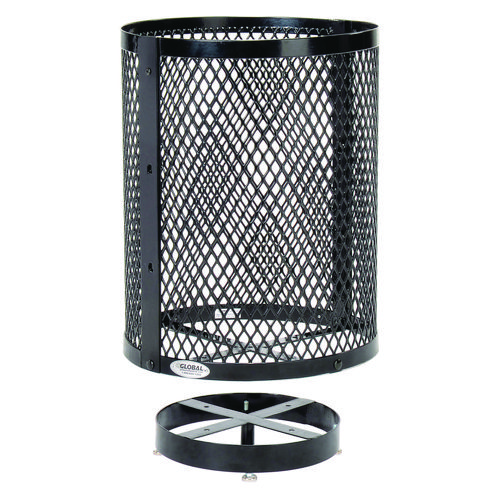 Picture of Outdoor Diamond Steel Trash Can with Base, 36 gal, Black