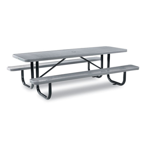 Picture of Expanded Steel Picnic Table, Rectangular, 96 x 62 x 29.5, Gray Top, Gray Base/Legs
