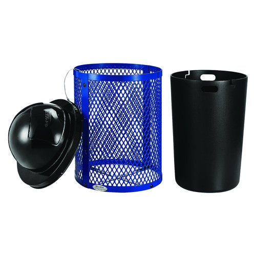 Picture of Outdoor Diamond Steel Trash Can, 36 gal, Dome Lid, Blue