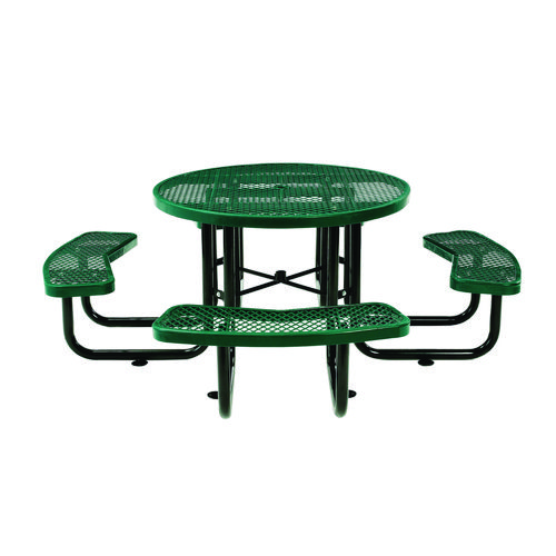 Picture of Expanded Steel Picnic Table, Round, 46" Dia x 29.5"h, Green Top, Green Base/Legs