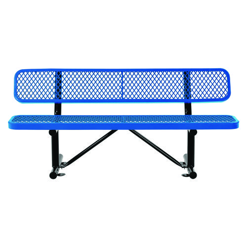 Picture of Expanded Steel Bench With Back, 72" x 24" x 33", Blue Seat/Back, Black Base