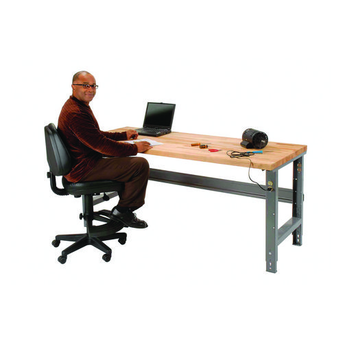 Picture of Standard Duty Butcher Block Top Adjustable Height Workbench, 2,000 lbs, 60 x 30 x 30.88 to 36.88, Gray