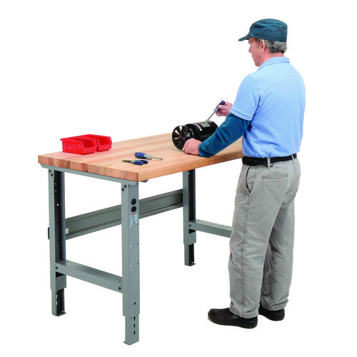 Picture of Standard Duty Butcher Block Top Adjustable Height Workbench, 48 x 30 x 30.88 to 36.88, Gray