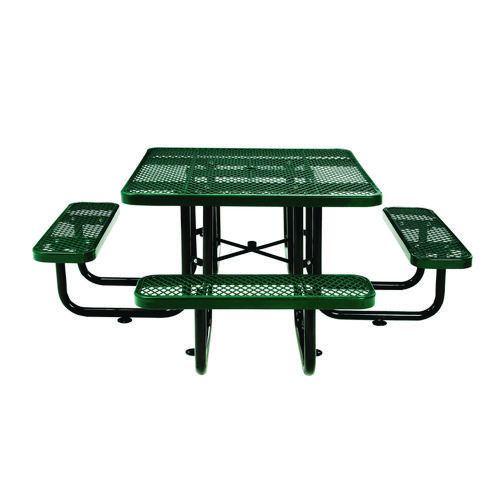 Picture of Expanded Steel Picnic Table, Square, 81 x 81 x 29.5, Green Top, Green Base/Legs
