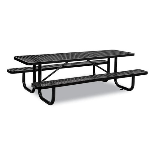 Picture of Expanded Steel Picnic Table, Rectangular, 96 x 62 x 29.5, Black Top, Black Base/Legs