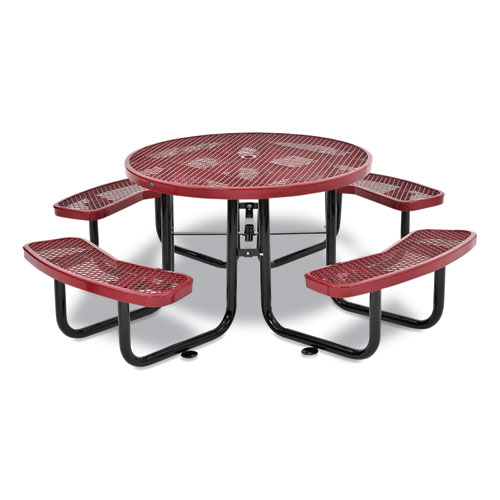 Picture of Expanded Steel Picnic Table, Round, 46" Dia x 29.5"h, Red Top, Red Base/Legs