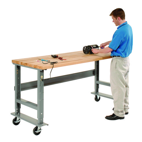 Picture of Light Duty Butcher Block Top Adjustable Height Workbench, 800 lbs, 60 x 30 x 36 to 43, Gray