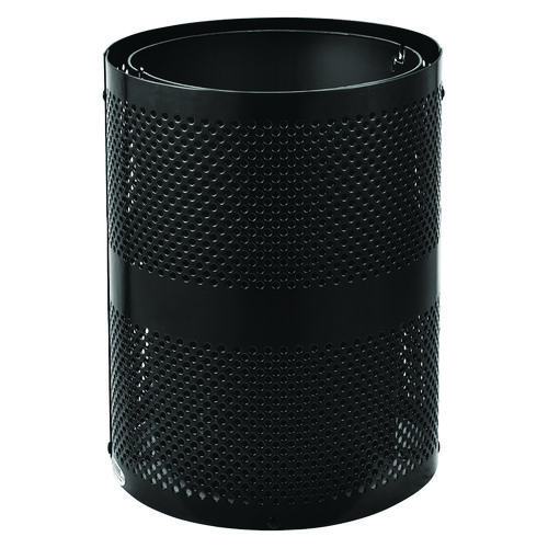 Picture of Outdoor Perforated Steel Trash Can with Dome Lid, 36 gal, Steel, Black