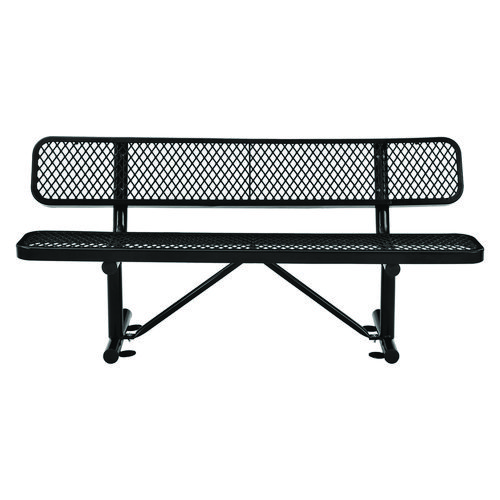 Picture of Expanded Steel Bench With Back, 72" x 24" x 33", Black Seat/Back, Black Base