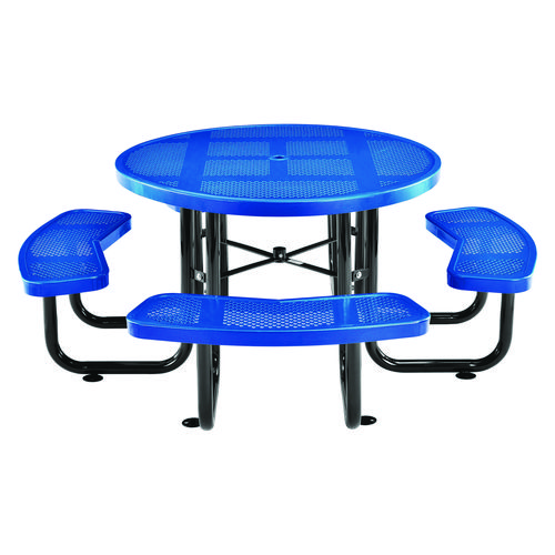 Picture of Perforated Steel Picnic Table, Round, 46" Dia x 29.5"h, Blue Top, Blue Base/Legs