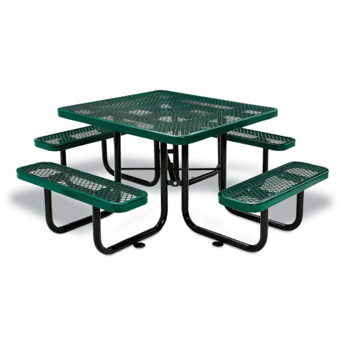 Picture of Expanded Steel Picnic Table, Square, 81 x 81 x 29.5, Green Top, Green Base/Legs
