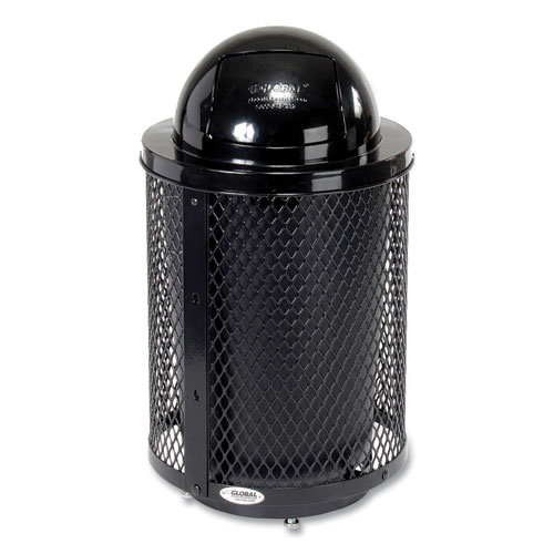 Picture of Outdoor Diamond Steel Trash Can with Base, 36 gal, Black