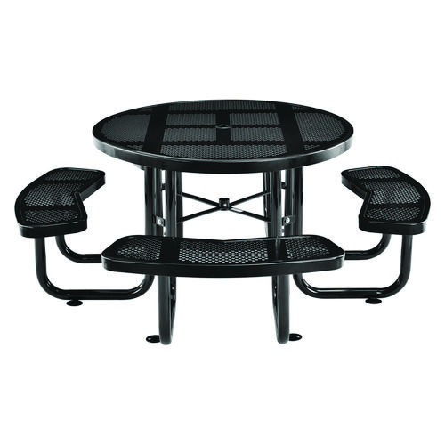 Picture of Perforated Steel Picnic Table, Round, 46" Dia x 29.5"h, Black Top, Black Base/Legs