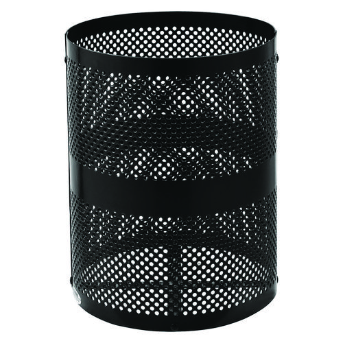 Picture of Outdoor Perforated Steel Trash Can with Dome Lid, 36 gal, Steel, Black