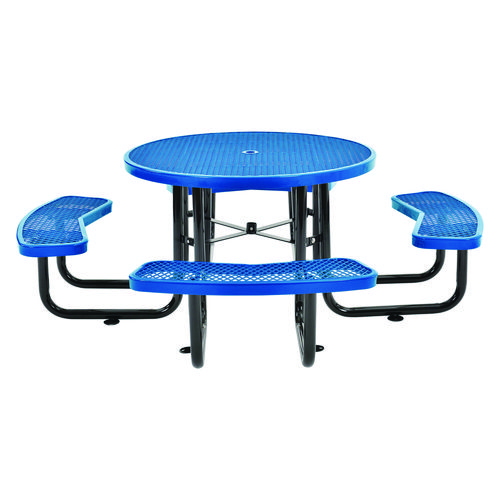 Picture of Expanded Steel Picnic Table, Round, 46" Dia x 29.5"h, Blue Top, Blue Base/Legs