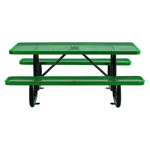 Picture of Expanded Steel Picnic Table, Rectangular, 72 x 62 x 29.5, Green Top, Green Base/Legs