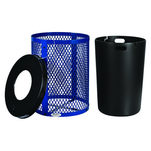 Picture of Outdoor Diamond Steel Trash Can, 36 gal, Blue