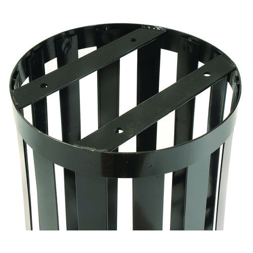 Picture of Outdoor Slatted Steel Trash Can, 24 gal, Black