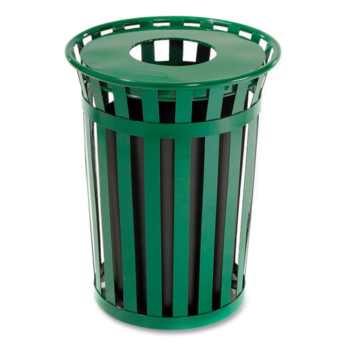 Picture of Outdoor Slatted Steel Trash Can, 36 gal, Green