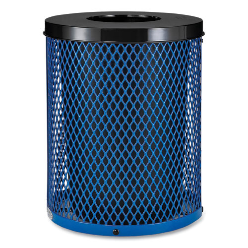 Picture of Outdoor Diamond Steel Trash Can, 36 gal, Blue