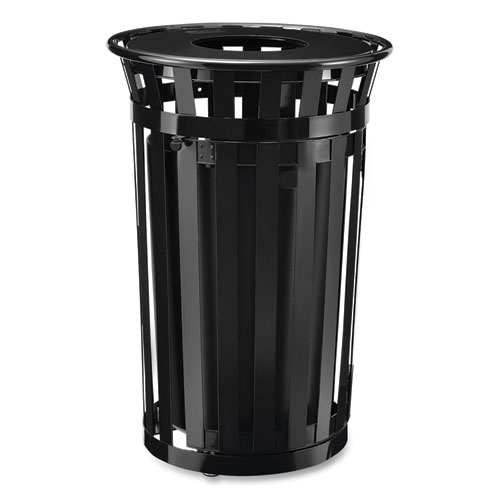 Picture of Outdoor Slatted Steel Trash Can, With Access Door, 36 gal, Steel Black
