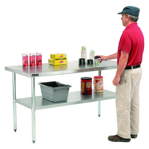 Picture of Work Table with Undershelf, Rectangular, 48 x 30 x 35, Silver Top, Silver Base/Legs